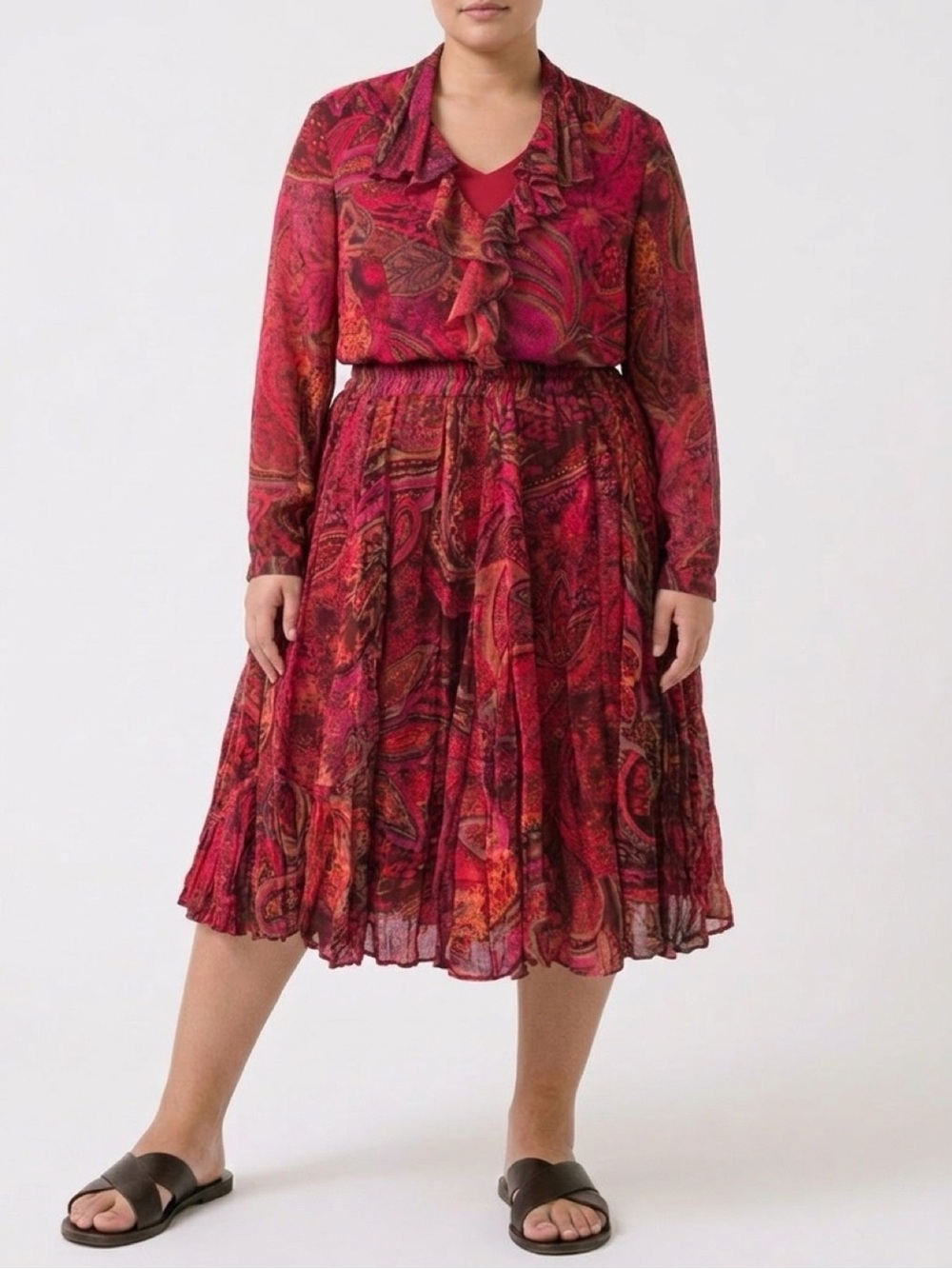 Coldwater Creek Paisley Print Red Skirt & Blouse Set Size PL